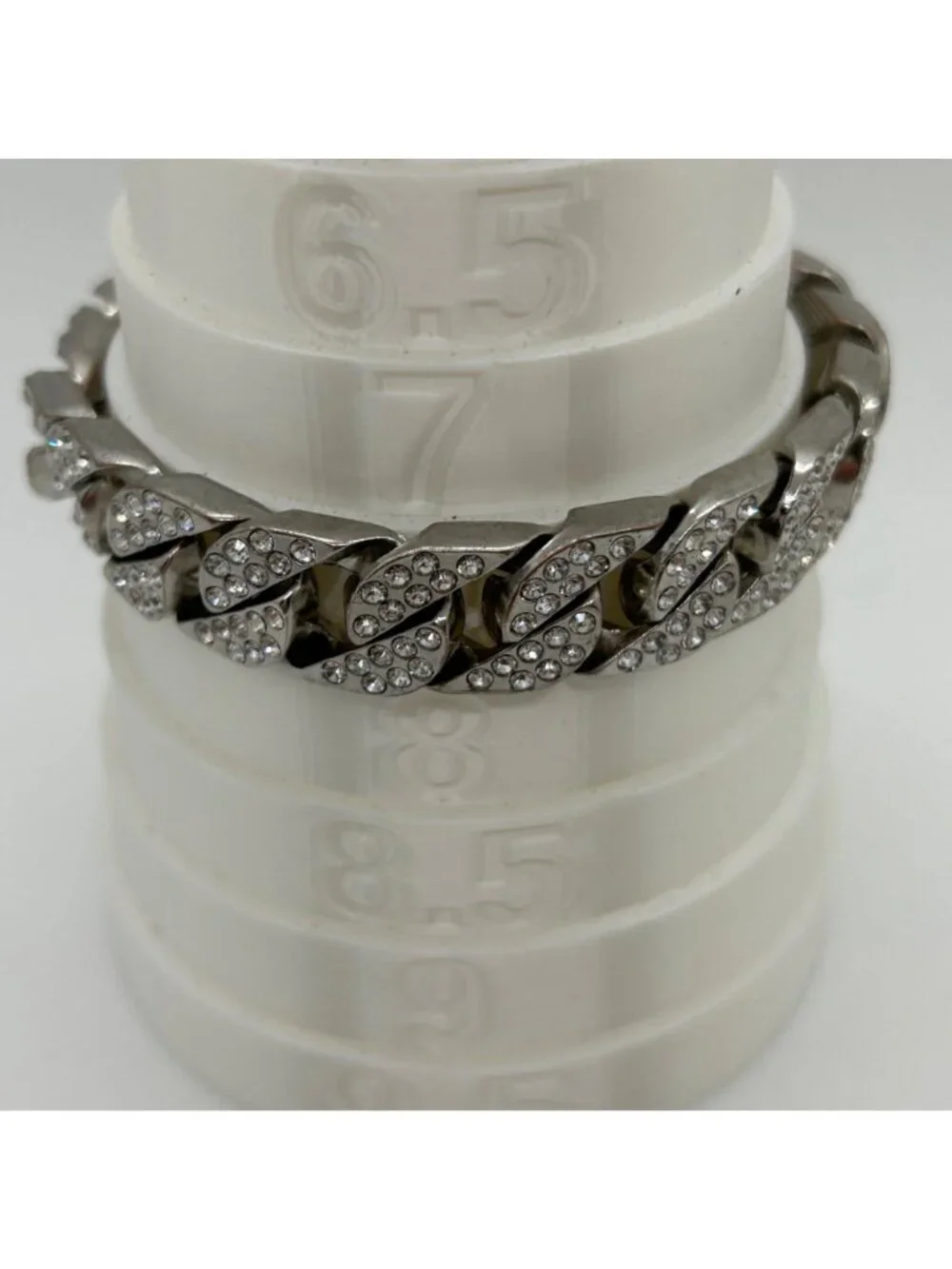 Iced Out Miami Cuban Link Bracelet Mens Hip Hop Bling Silver Tone Pave 7.5 inch